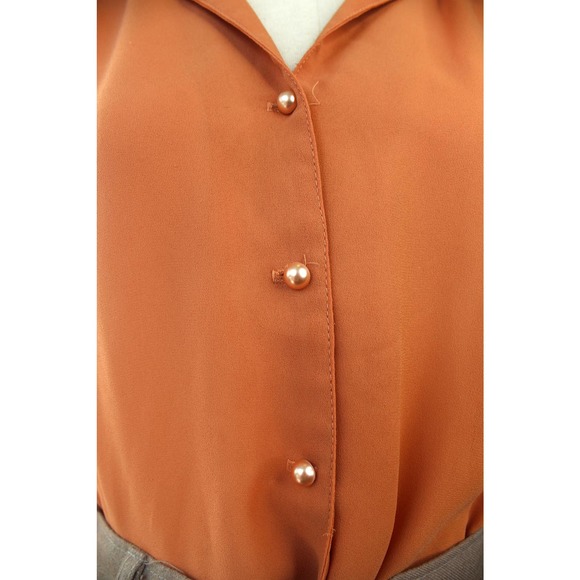 Vintage 50s/60s Orange Sheer Pearl Button-Up Pleated Shirt - Picture 9 of 16